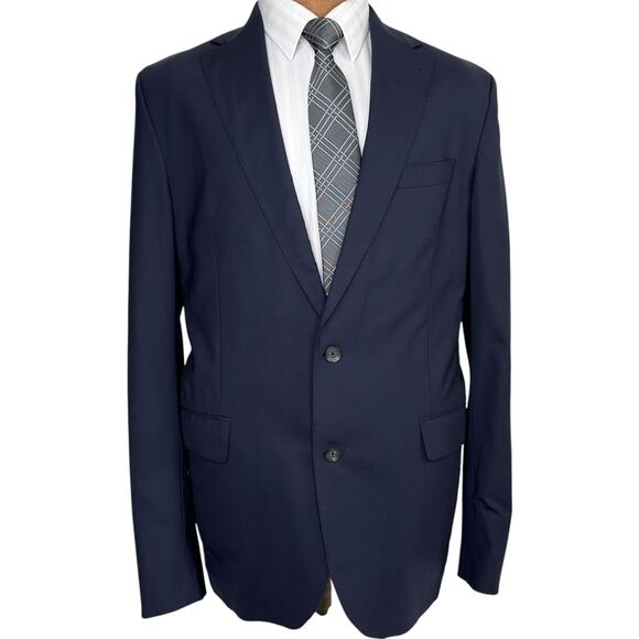 Jack Victor Mens Sport Coat 44L Navy Blue Smart Twist Unstructured Super 110S